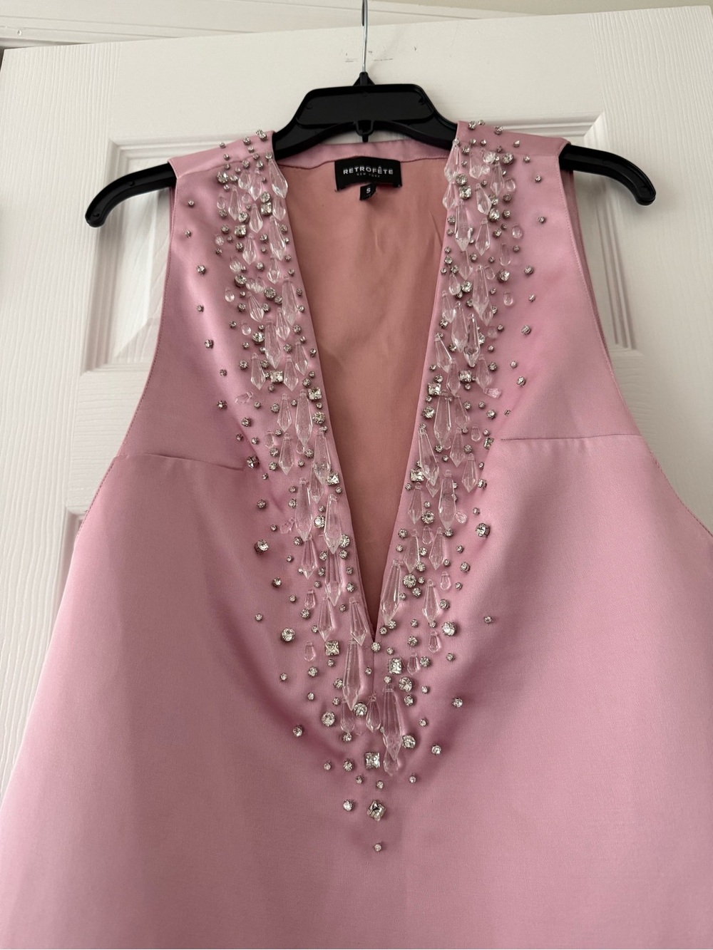 Retrofete Maisy Crystal Embellished Mini Dress Earl Rose Pink Silver - Picture 4 of 15